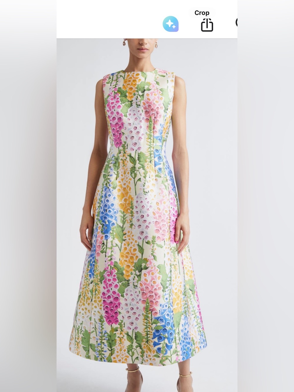 $6700 Sleeveless Floral Midi Dress in White with Multicolor Print - Picture 2 of 5